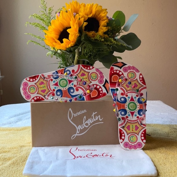 💚❤️ CHRISTIAN LOUBOUTIN LOUBI FLIP SPIKES DONNA - Picture 7 of 16